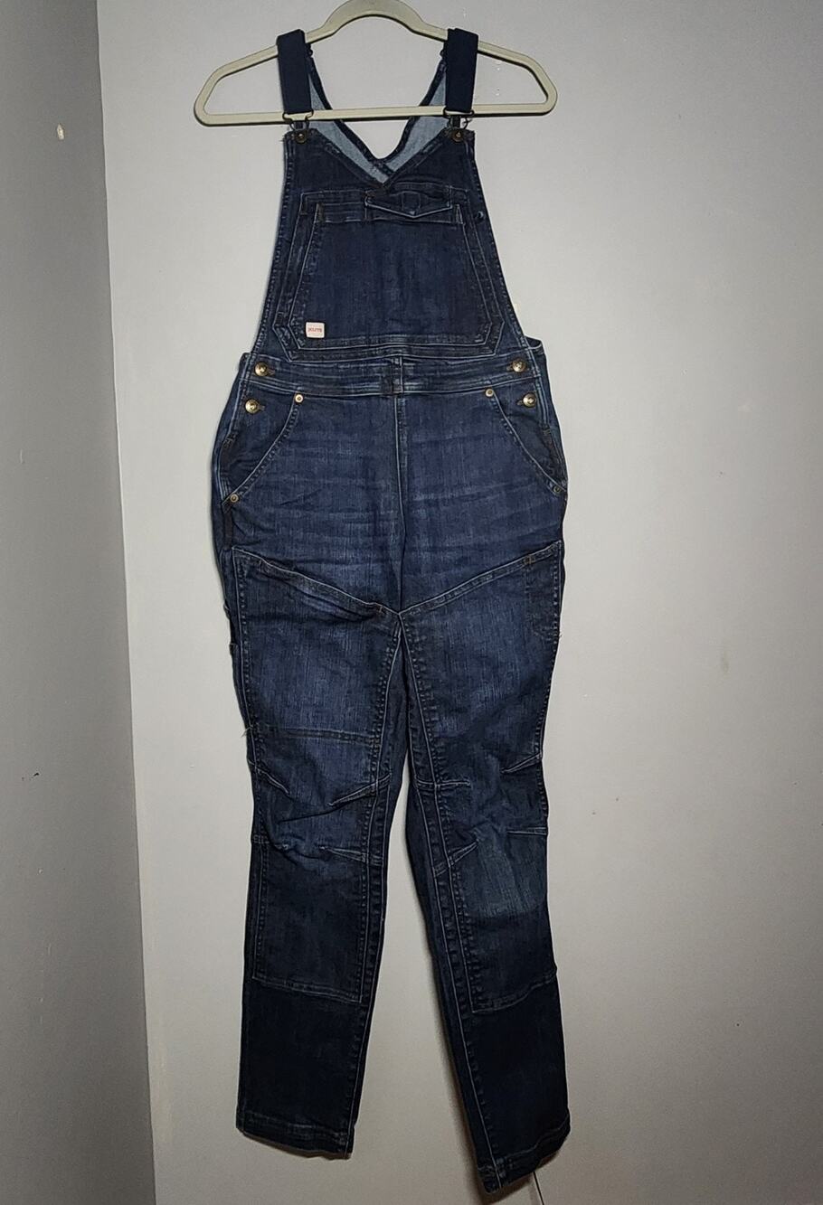Duluth Trading Womens 10 Double Flex Denim Bib Overalls Stretch Double Knee